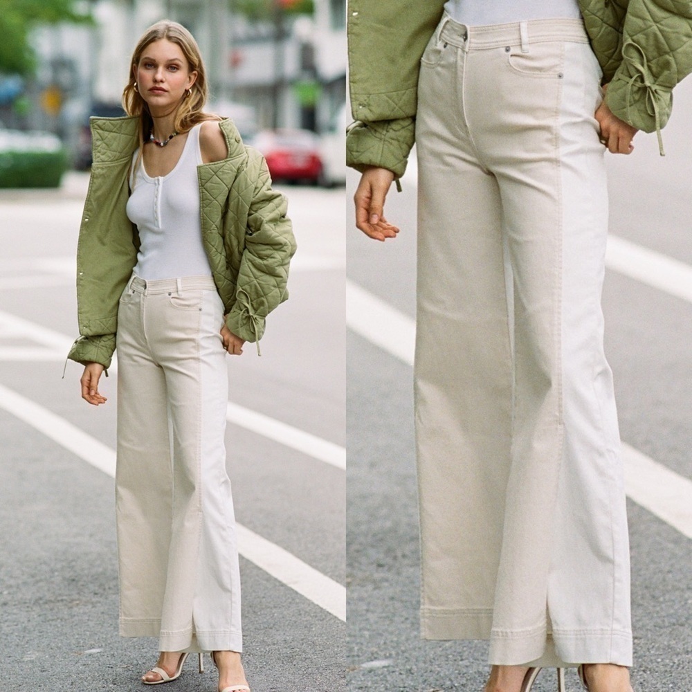 Something Navy Two-Toned Wide Leg Denim with Slits size 0